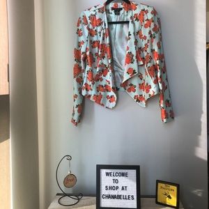 Vibrant teal with orange flower blazer